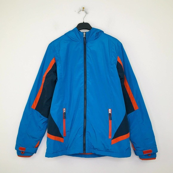 Lands End Boy's XL Jacket Blue Orange Full Zip Hooded Thumbhole Winter Ski CS27 - Picture 1 of 4